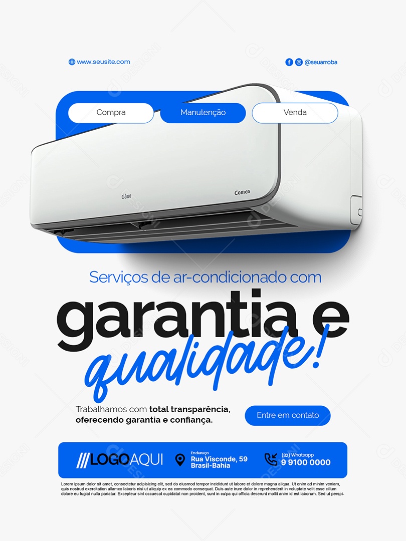 Serviços de Ar Condicionado Garantia e Qualidade Social Media PSD Editável