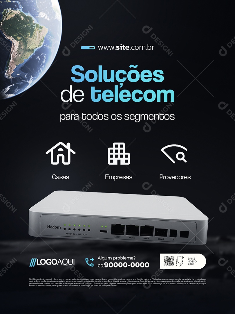 Soluções de Telecom Social Media PSD Editável