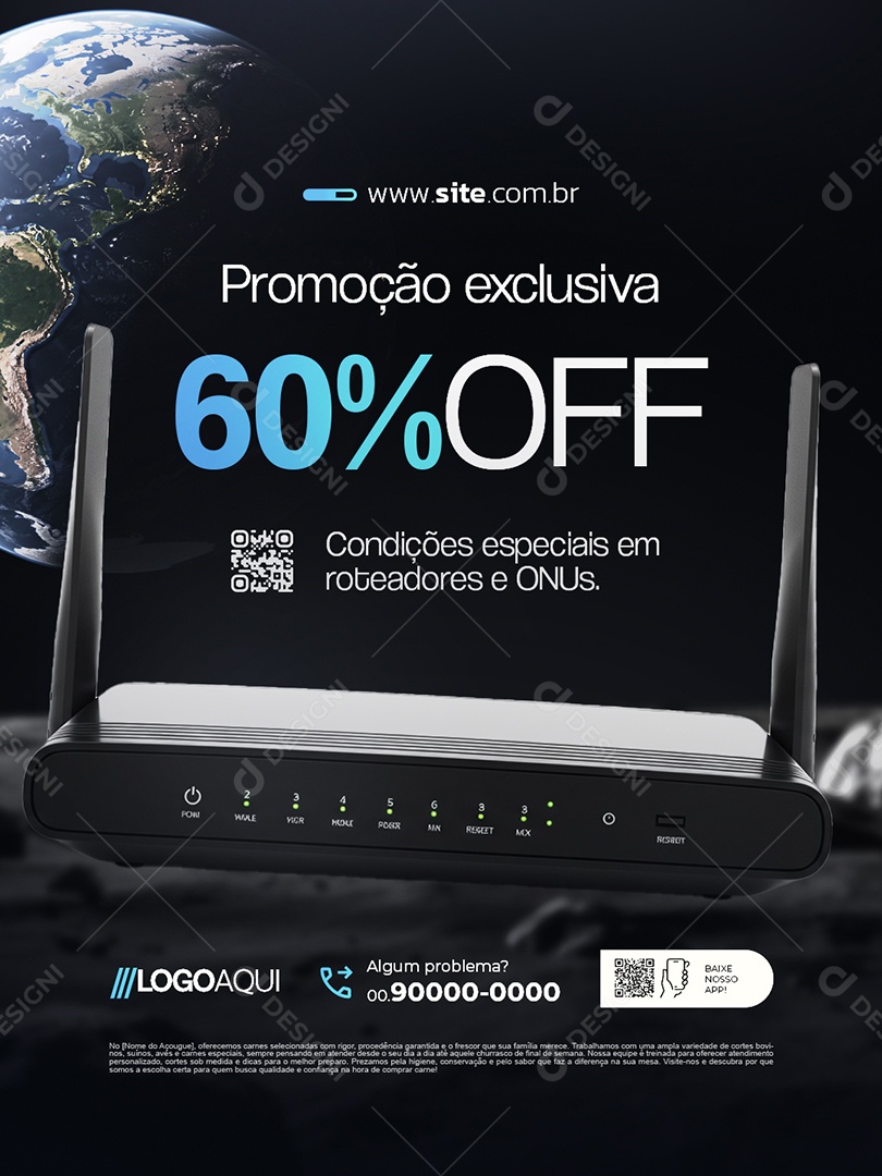 Telecom Promoção Exclusiva 60% Off Social Media PSD Editável