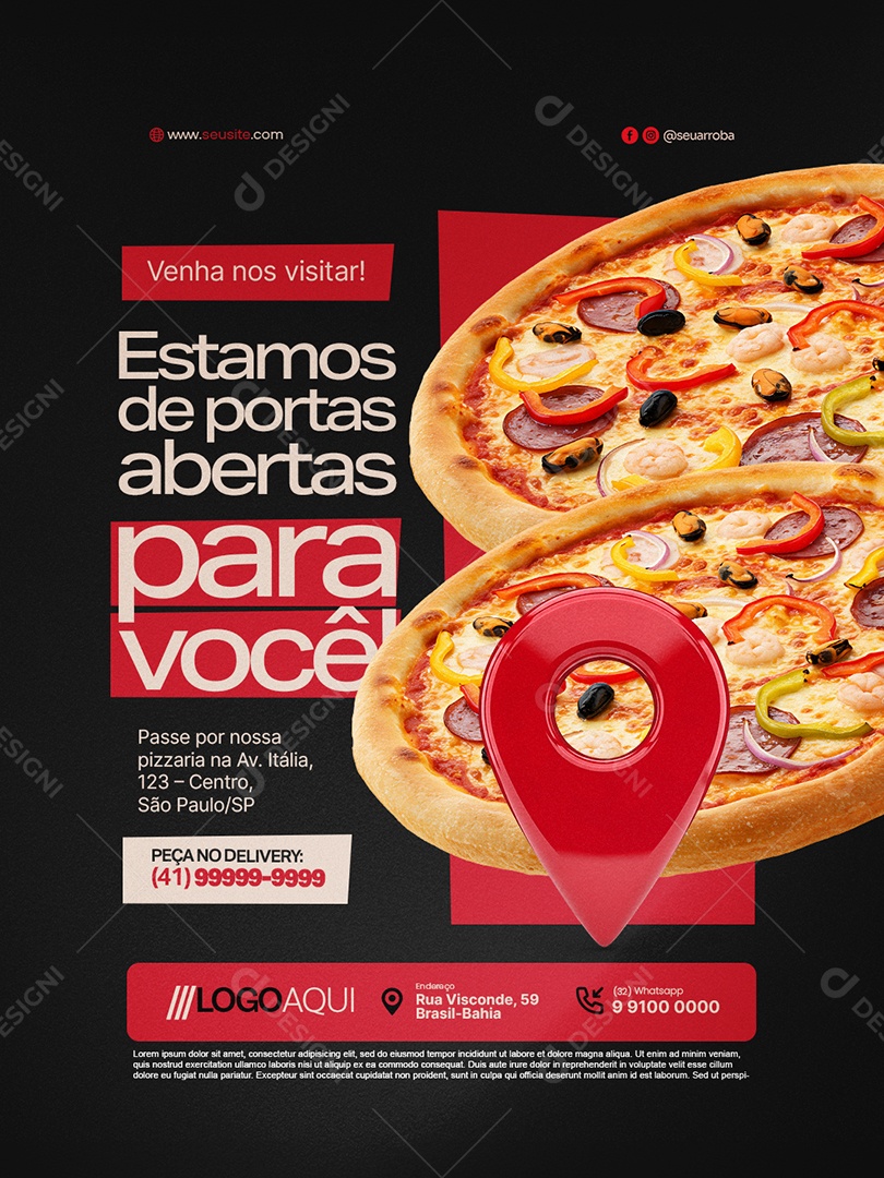Pizzaria Estamos de Portas Aberta Venha nos Visitar Social Media PSD Editável