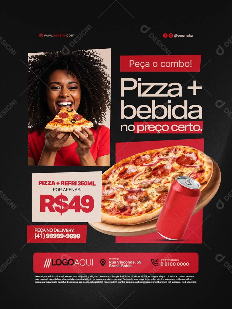 Pizzaria Peça o Combo Pizza Mais Bebida Social Media PSD Editável