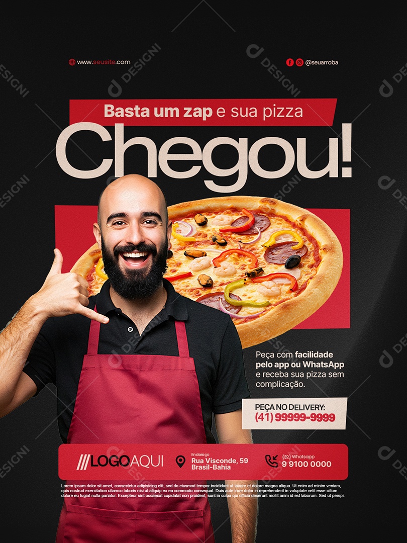 Pizzaria Basta um Zap e Sua Pizza Chegou Social Media PSD Editável