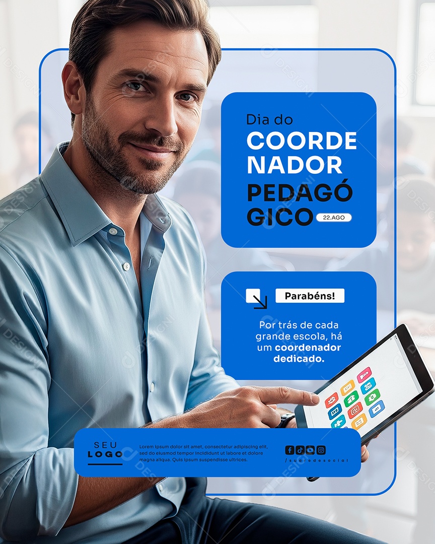 Dia Do Coordenador Pedagógico 22 de Agosto Social Media PSD Editável