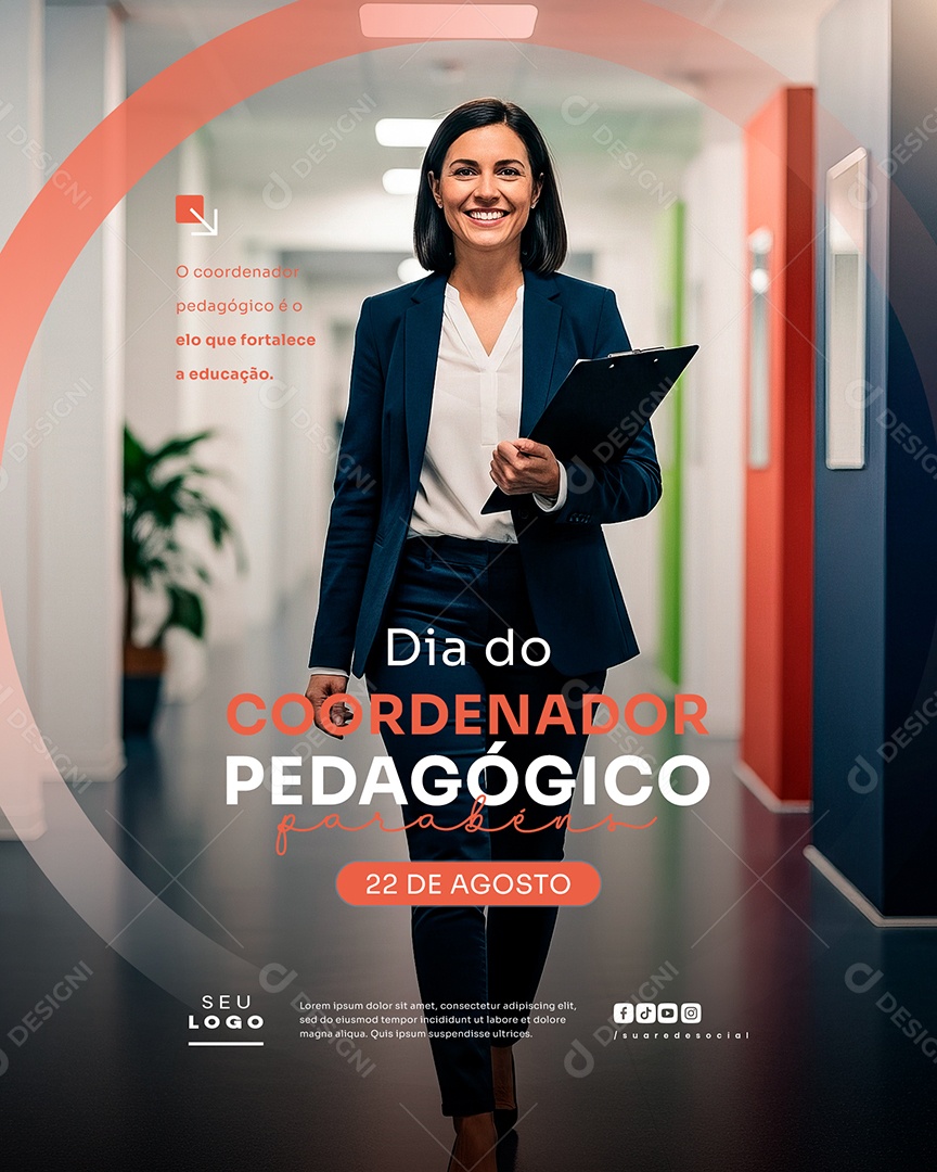 Dia Do Coordenador Pedagógico 22 de Agosto Parabéns Social Media PSD Editável