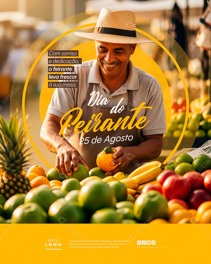 Dia do Feirante 25 de Agosto Com Sorriso e Dedicação Social Media PSD Editável