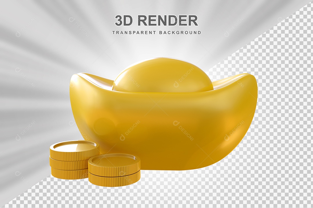 Elemento 3D Lingote de Ouro Chinês Para Composição PSD