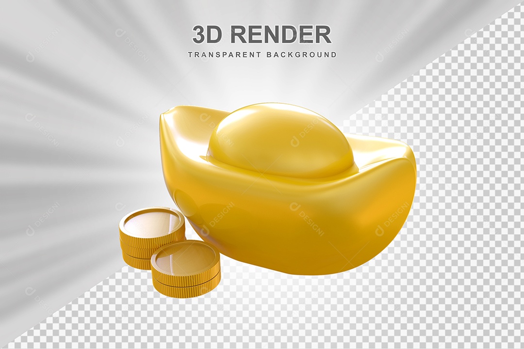 Elemento 3D Lingote de Ouro Chinês Para Composição PSD