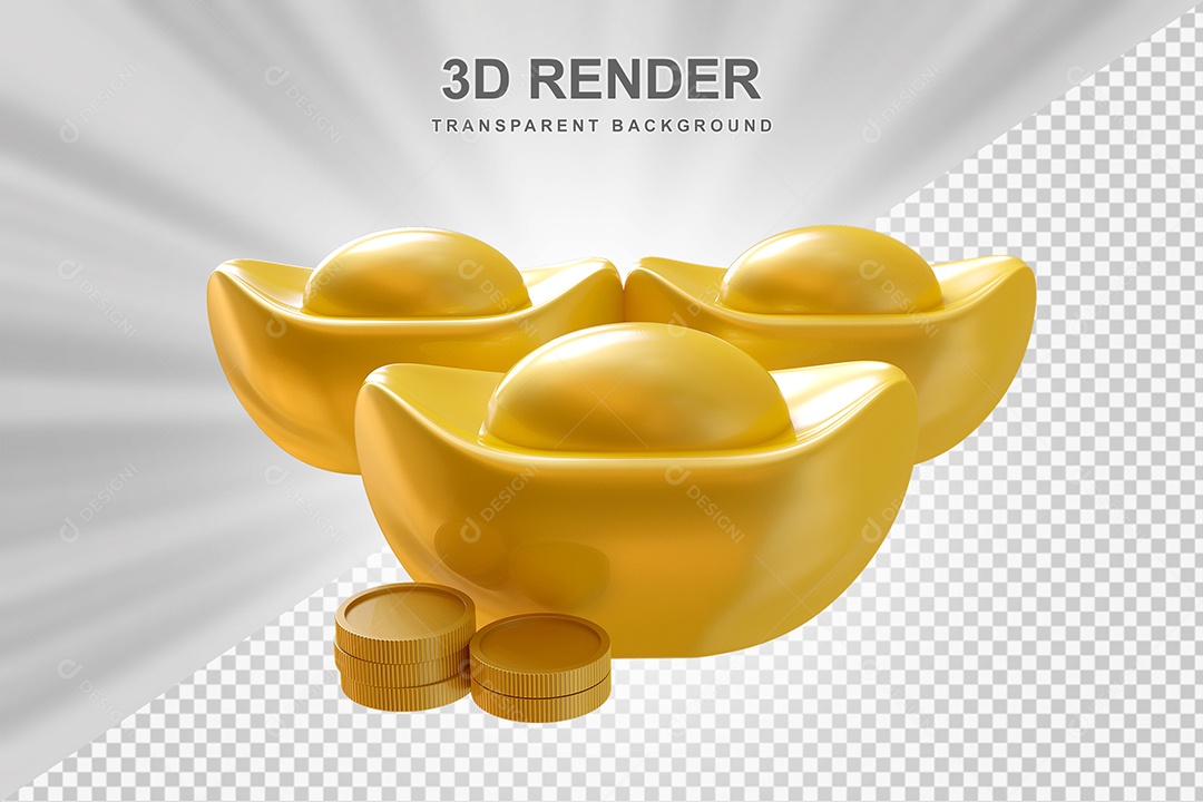 Elemento 3D Lingote de Ouro Chinês Para Composição PSD