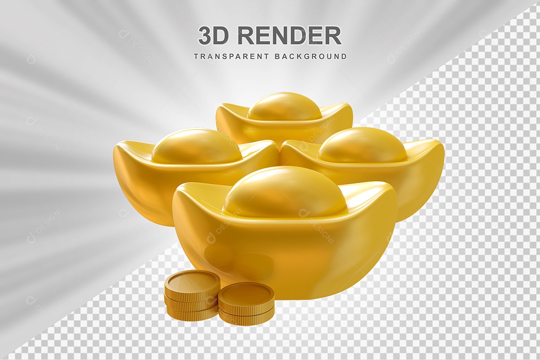 Elemento 3D Lingote de Ouro Chinês Para Composição PSD