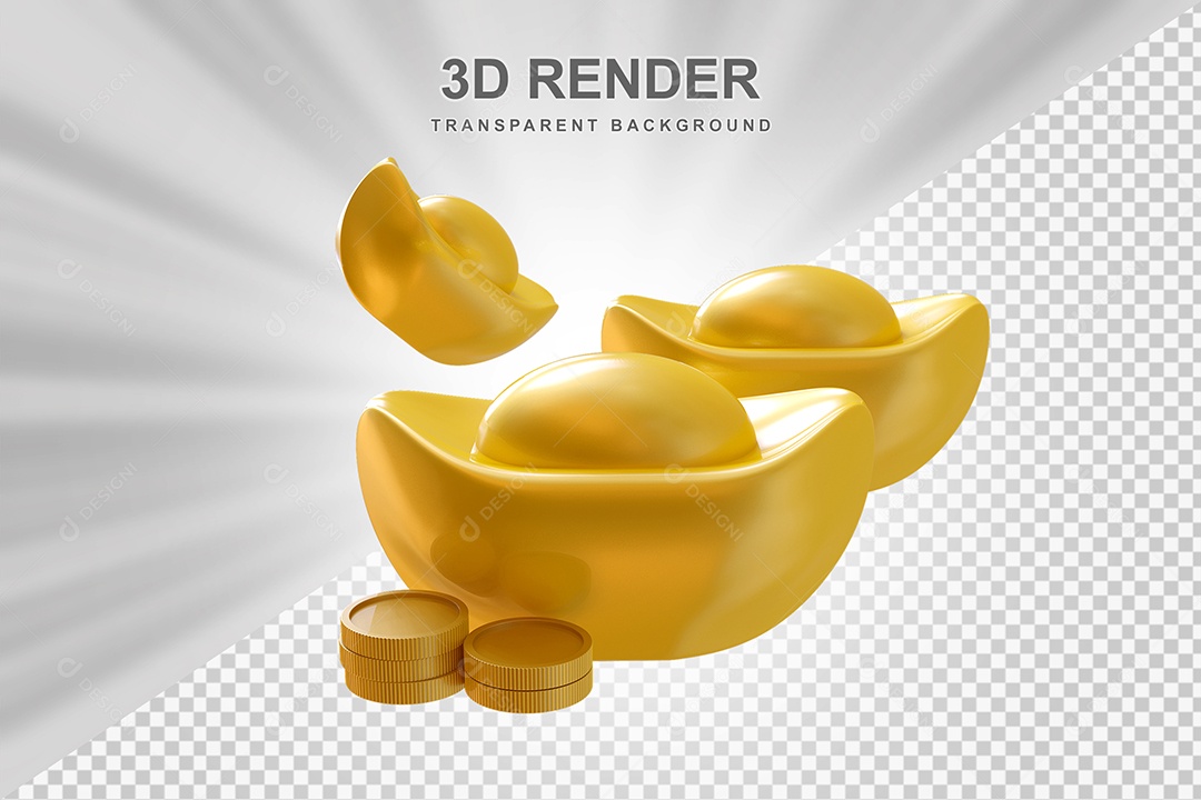 Elemento 3D Lingote de Ouro Chinês Para Composição PSD