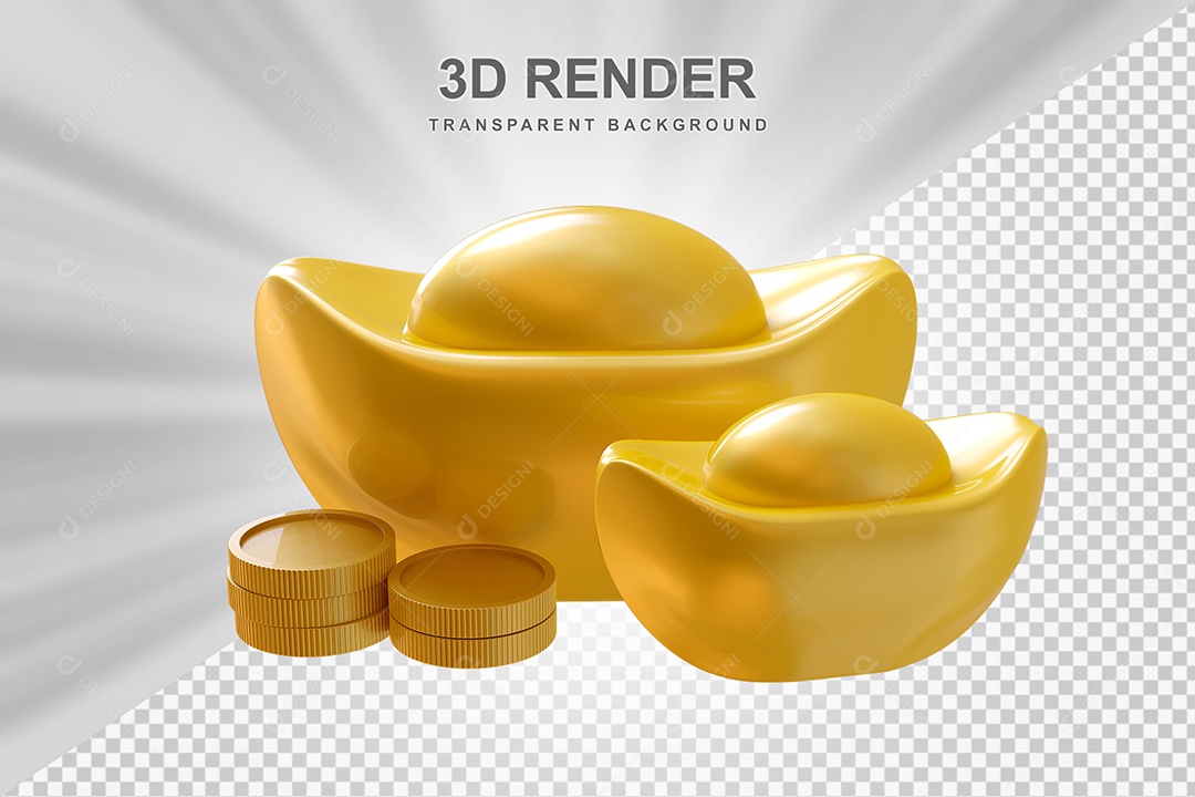 Elemento 3D Lingote de Ouro Chinês Para Composição PSD