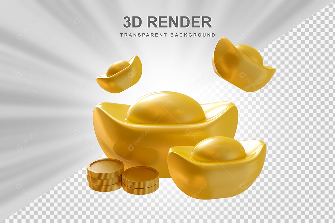 Elemento 3D Lingote de Ouro Chinês Para Composição PSD