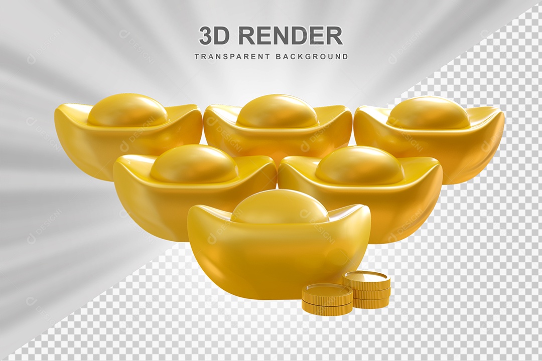Elemento 3D Lingote de Ouro Chinês Para Composição PSD