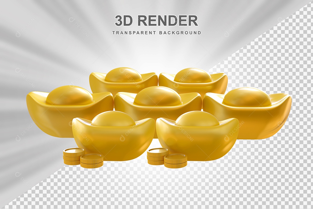 Elemento 3D Lingote de Ouro Chinês Para Composição PSD