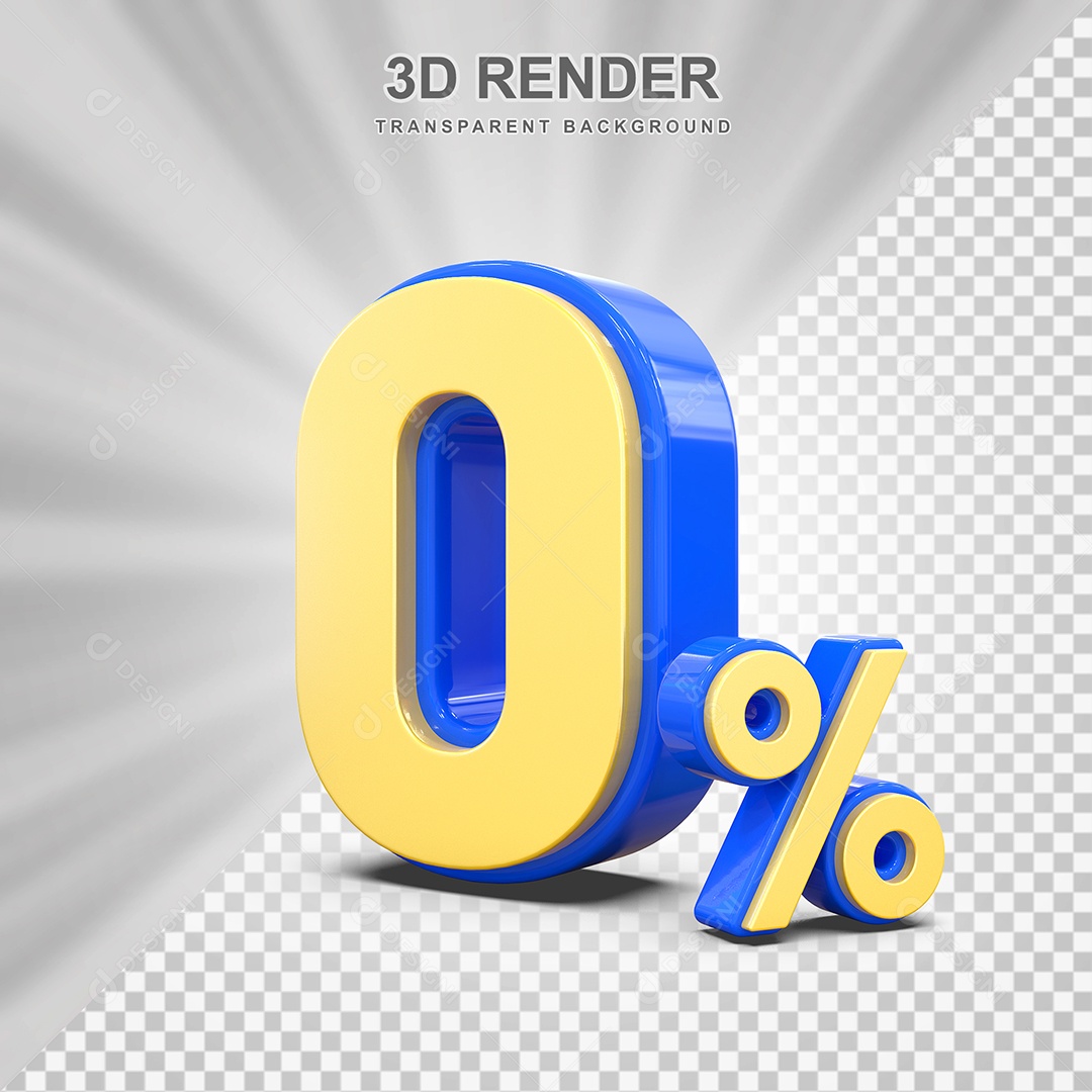 Número de Desconto 0% Elemento 3D Amarelo E Azul para Composição PSD