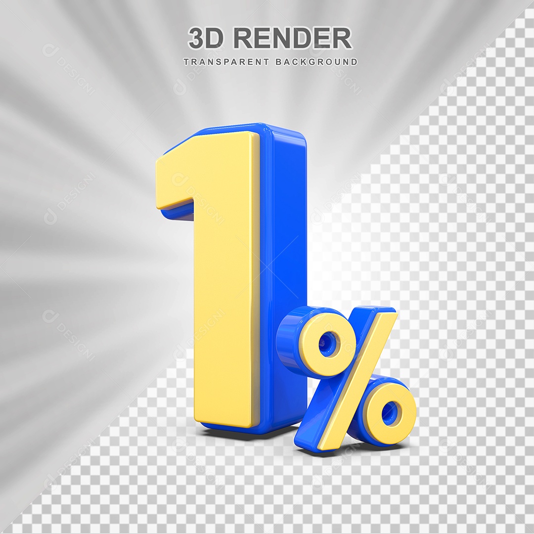 Número de Desconto 1% Elemento 3D Amarelo E Azul para Composição PSD