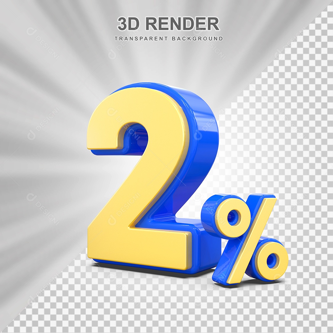 Número de Desconto 2% Elemento 3D Amarelo E Azul para Composição PSD