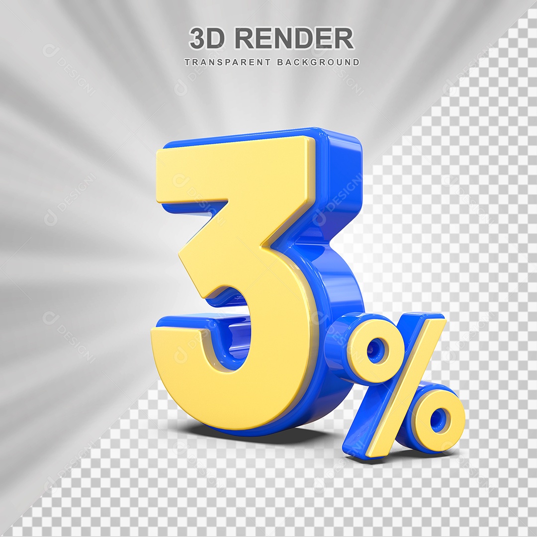 Número de Desconto 3% Elemento 3D Amarelo E Azul para Composição PSD