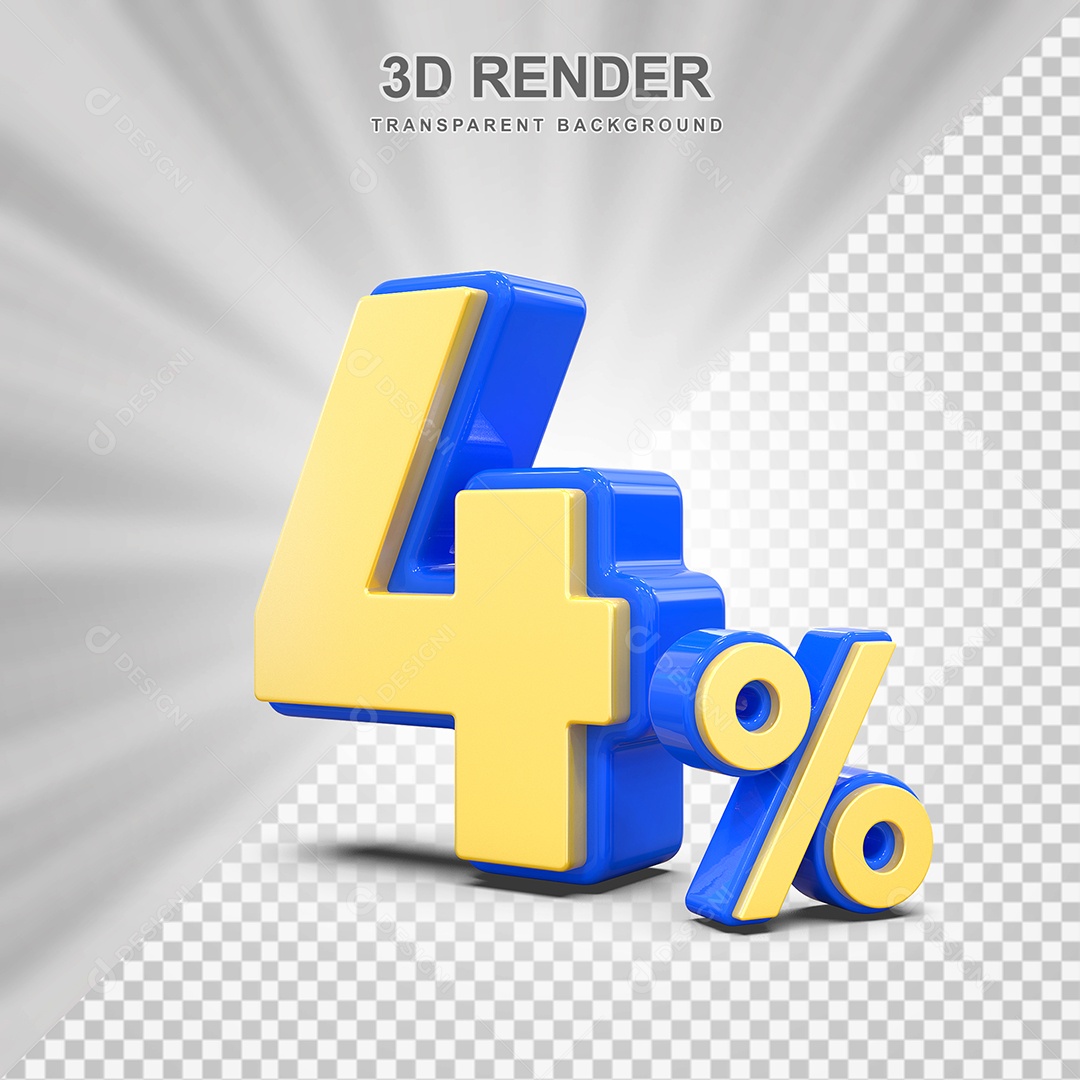Número de Desconto 4% Elemento 3D Amarelo E Azul para Composição PSD