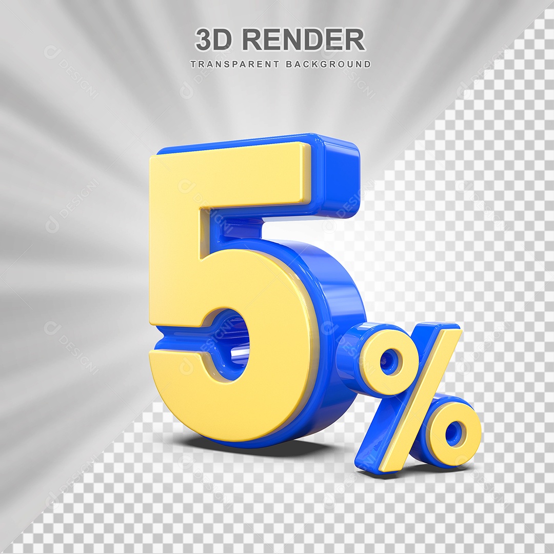 Número de Desconto 5% Elemento 3D Amarelo E Azul para Composição PSD