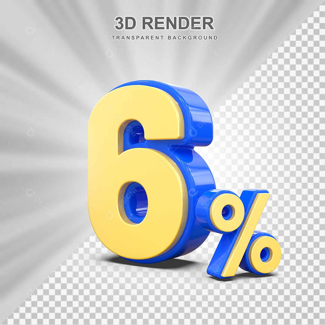 Número de Desconto 6% Elemento 3D Amarelo E Azul para Composição PSD