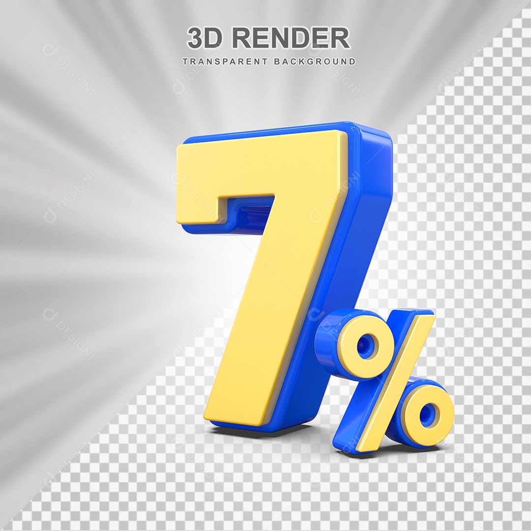 Número de Desconto 7% Elemento 3D Amarelo E Azul para Composição PSD