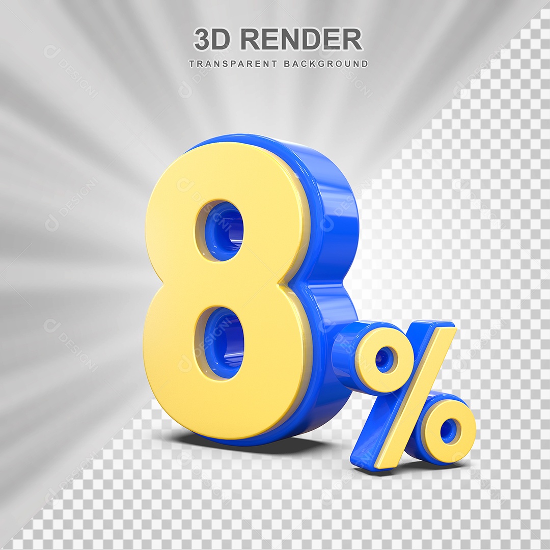 Número de Desconto 8% Elemento 3D Amarelo E Azul para Composição PSD