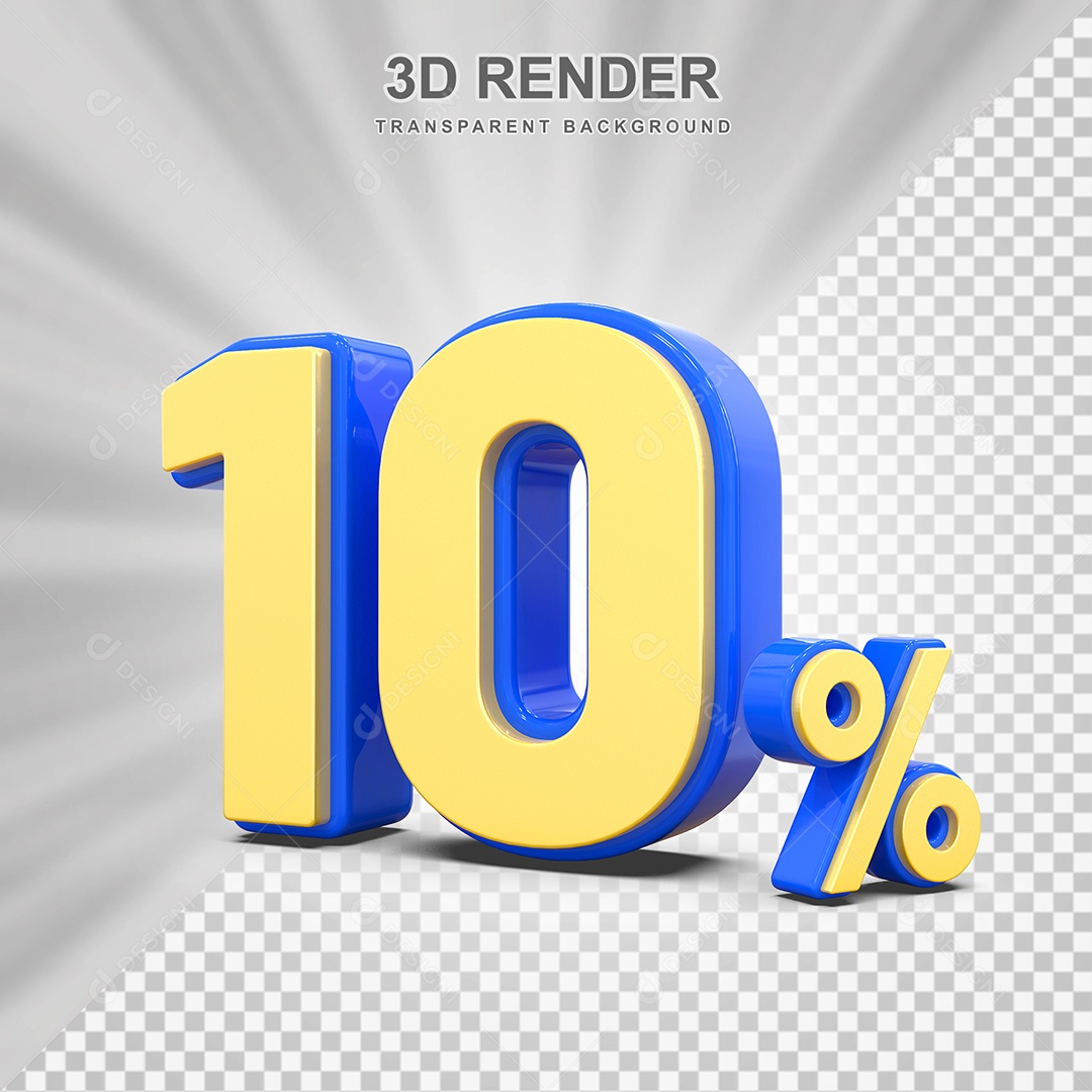 Número de Desconto 10% Elemento 3D Amarelo E Azul para Composição PSD