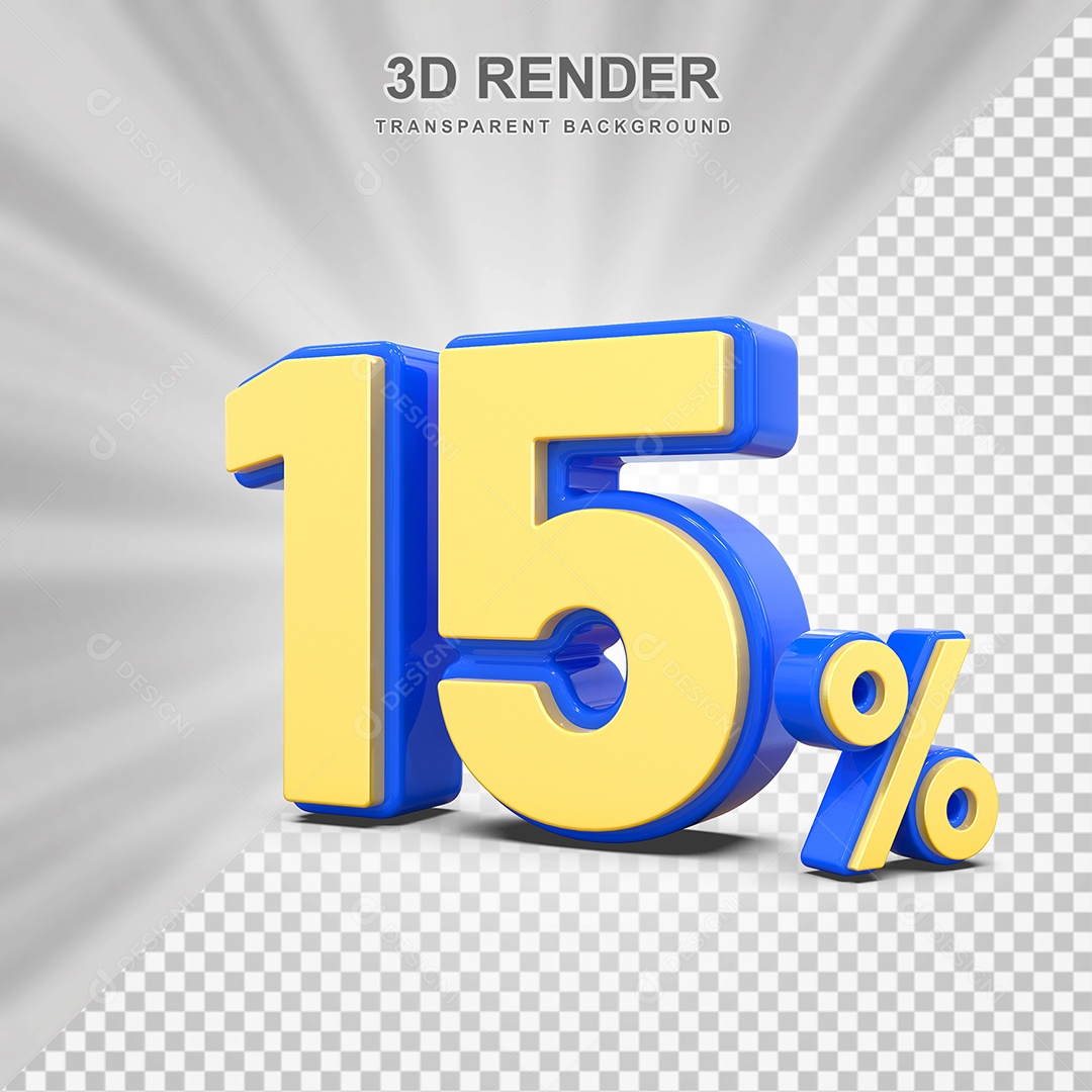 Número de Desconto 15% Elemento 3D Amarelo E Azul para Composição PSD