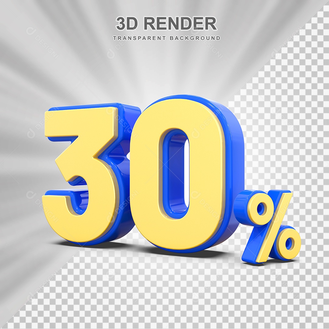 Número de Desconto 30% Elemento 3D Amarelo E Azul para Composição PSD