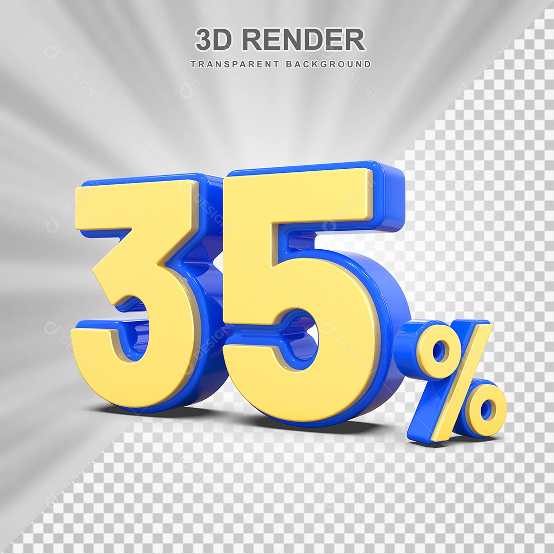 Número de Desconto 35% Elemento 3D Amarelo E Azul para Composição PSD