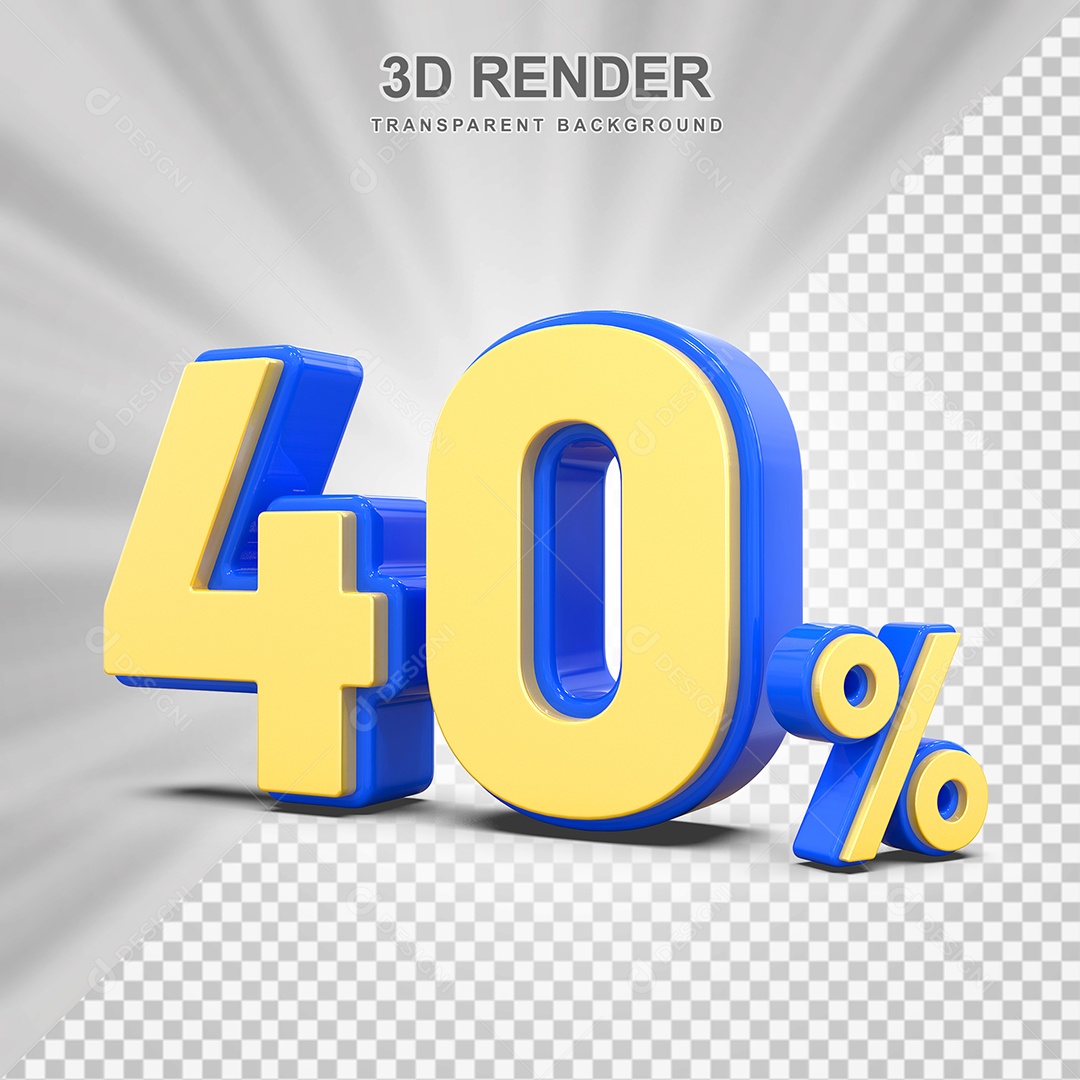 Número de Desconto 40% Elemento 3D Amarelo E Azul para Composição PSD