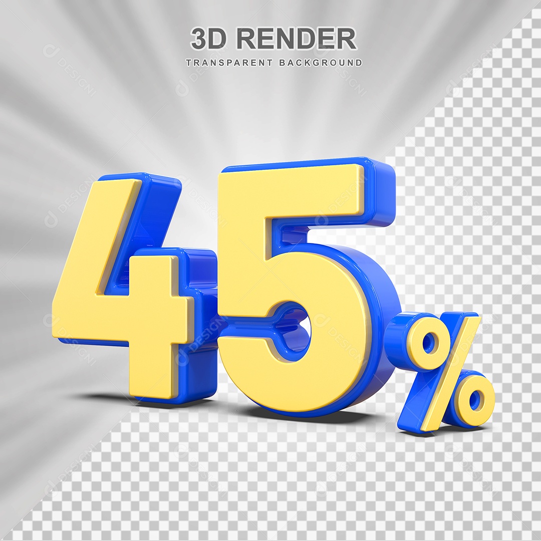 Número de Desconto 45% Elemento 3D Amarelo E Azul para Composição PSD