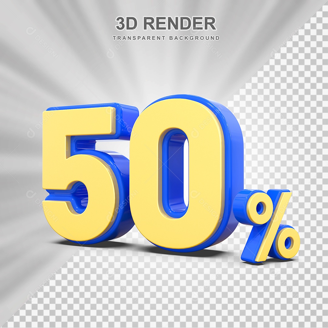 Número de Desconto 50% Elemento 3D Amarelo E Azul para Composição PSD