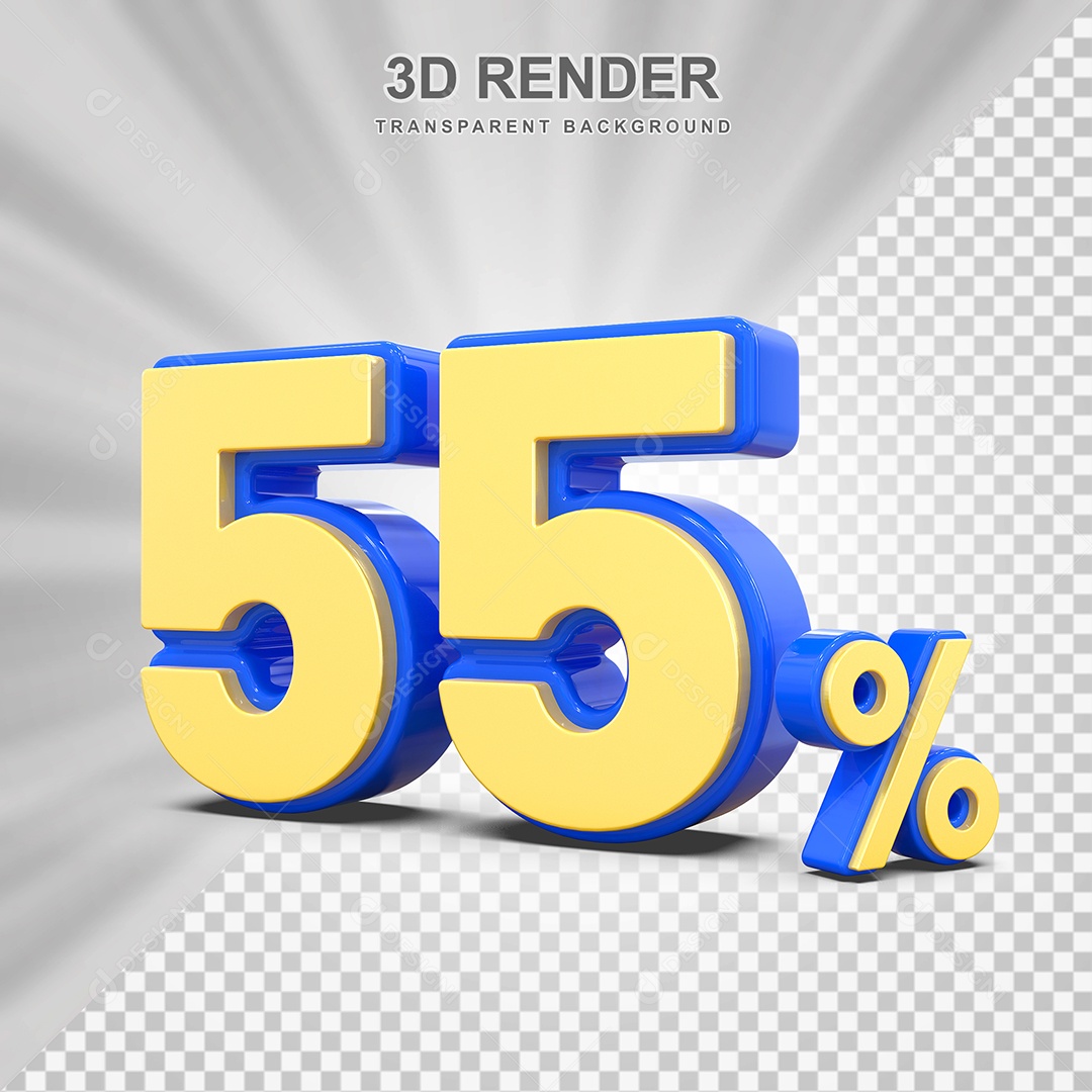 Número de Desconto 55% Elemento 3D Amarelo E Azul para Composição PSD