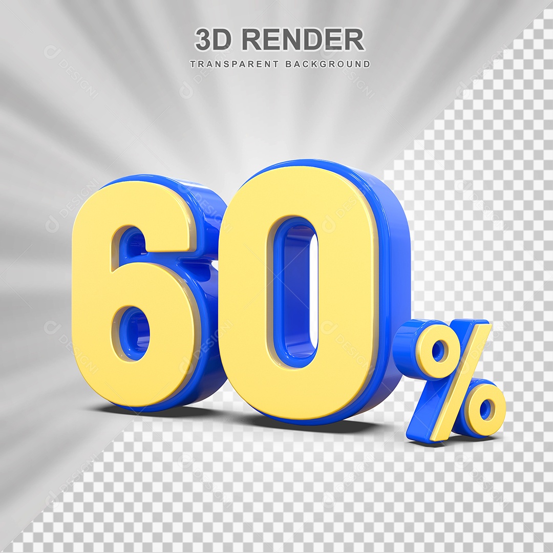 Número de Desconto 60% Elemento 3D Amarelo E Azul para Composição PSD