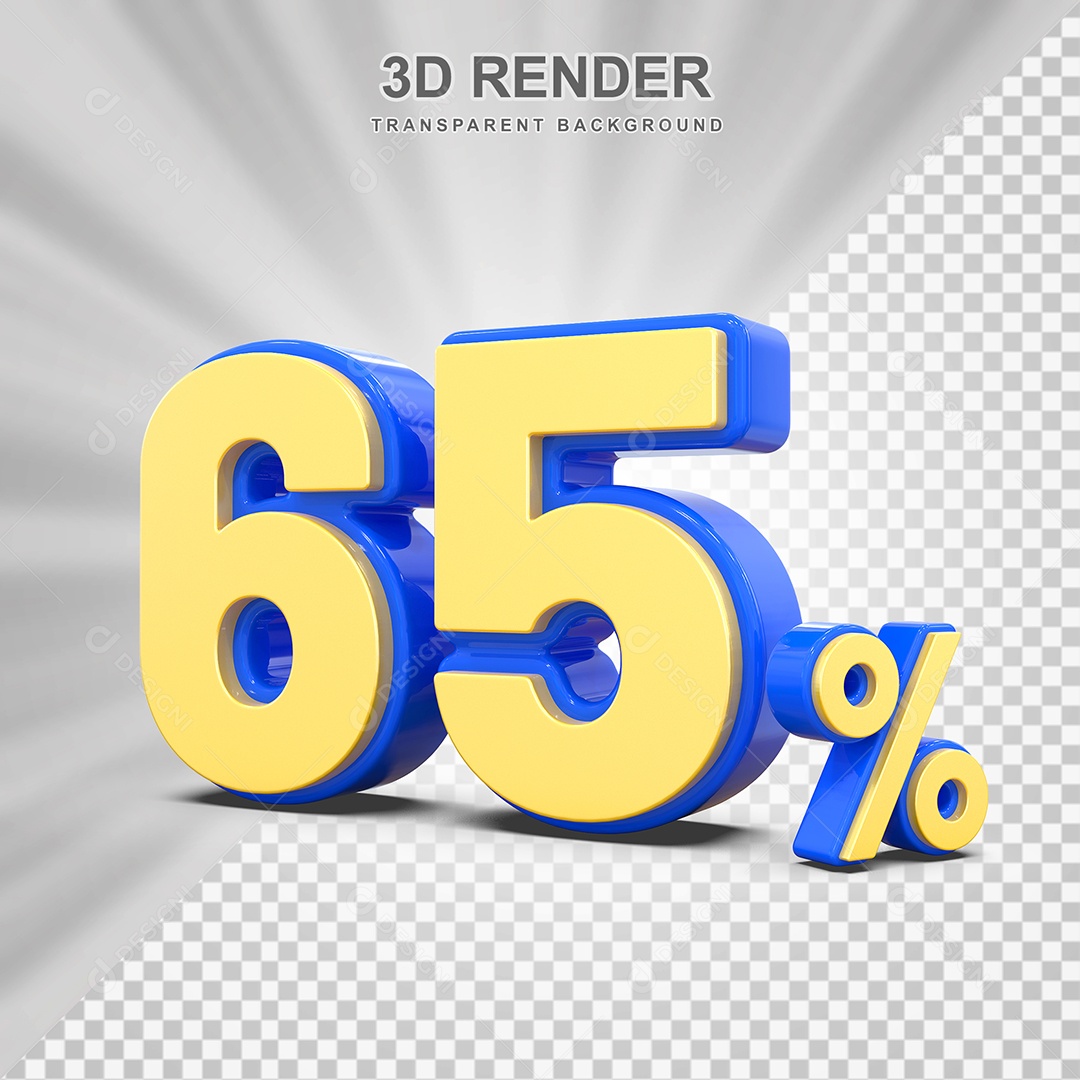 Número de Desconto 65% Elemento 3D Amarelo E Azul para Composição PSD