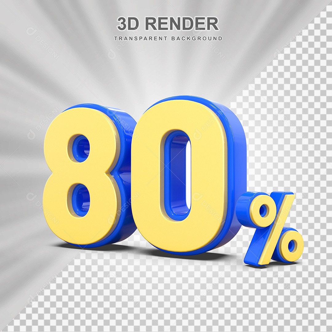 Número de Desconto 80% Elemento 3D Amarelo E Azul para Composição PSD