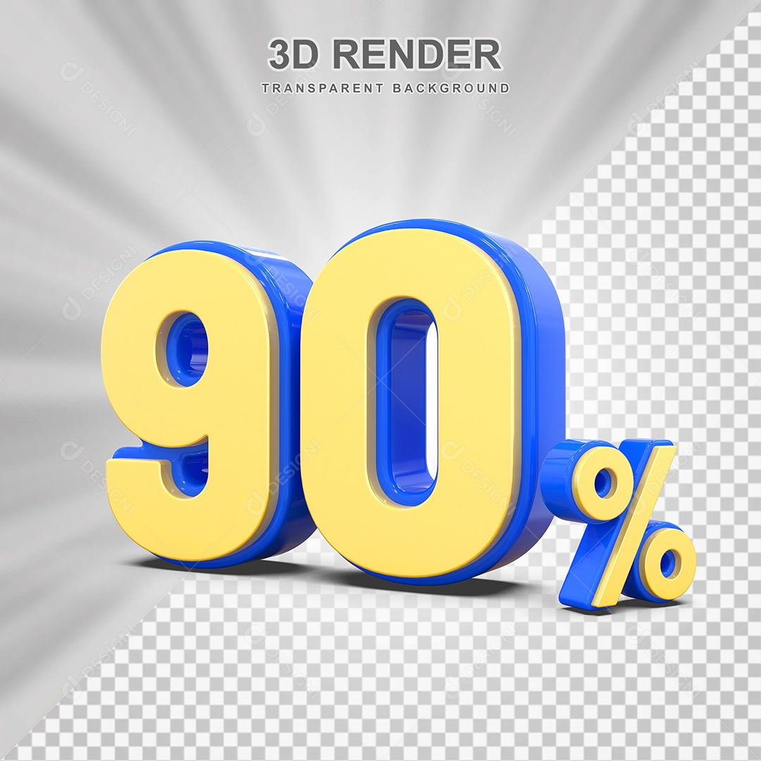 Número de Desconto 90% Elemento 3D Amarelo E Azul para Composição PSD