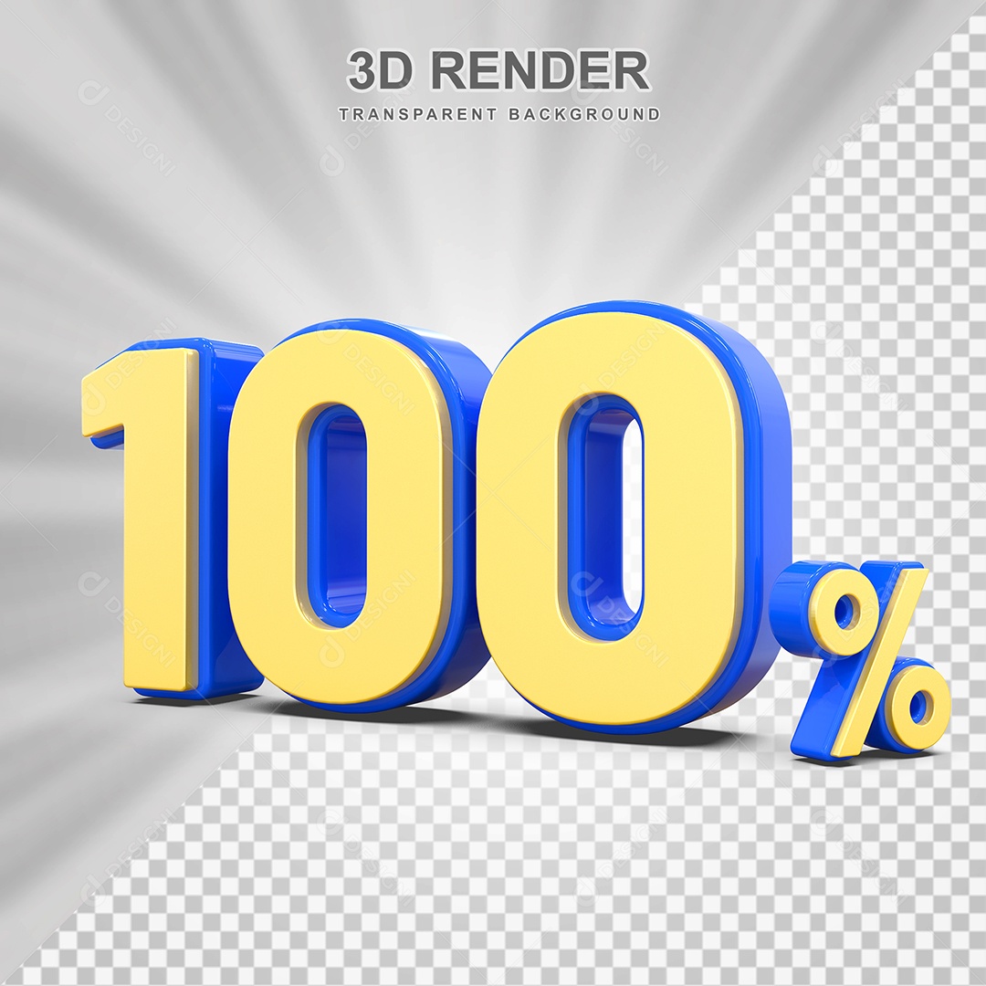 Número de Desconto 100% Elemento 3D Amarelo E Azul para Composição PSD