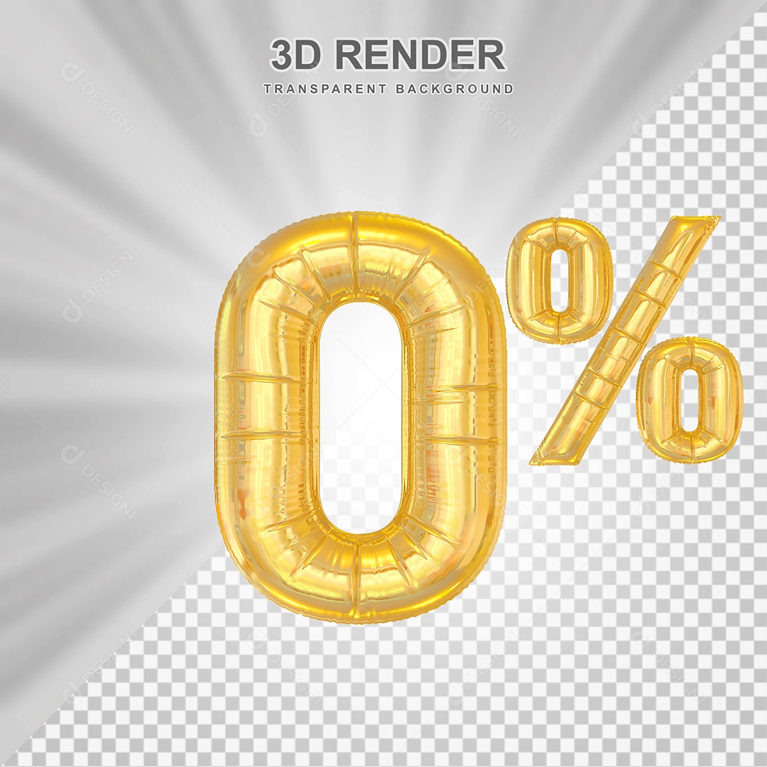 Número de Desconto 0% Elemento 3D Dourado para Composição PSD