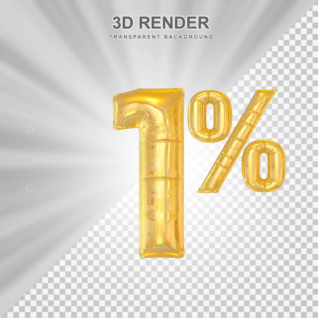 Número de Desconto 1% Elemento 3D Dourado para Composição PSD