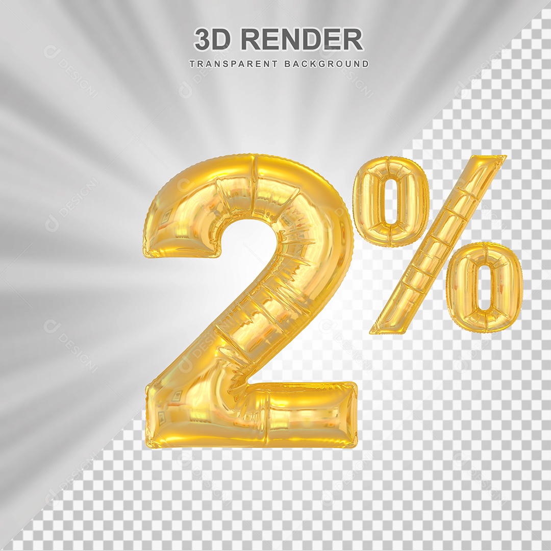 Número de Desconto 2% Elemento 3D Dourado para Composição PSD