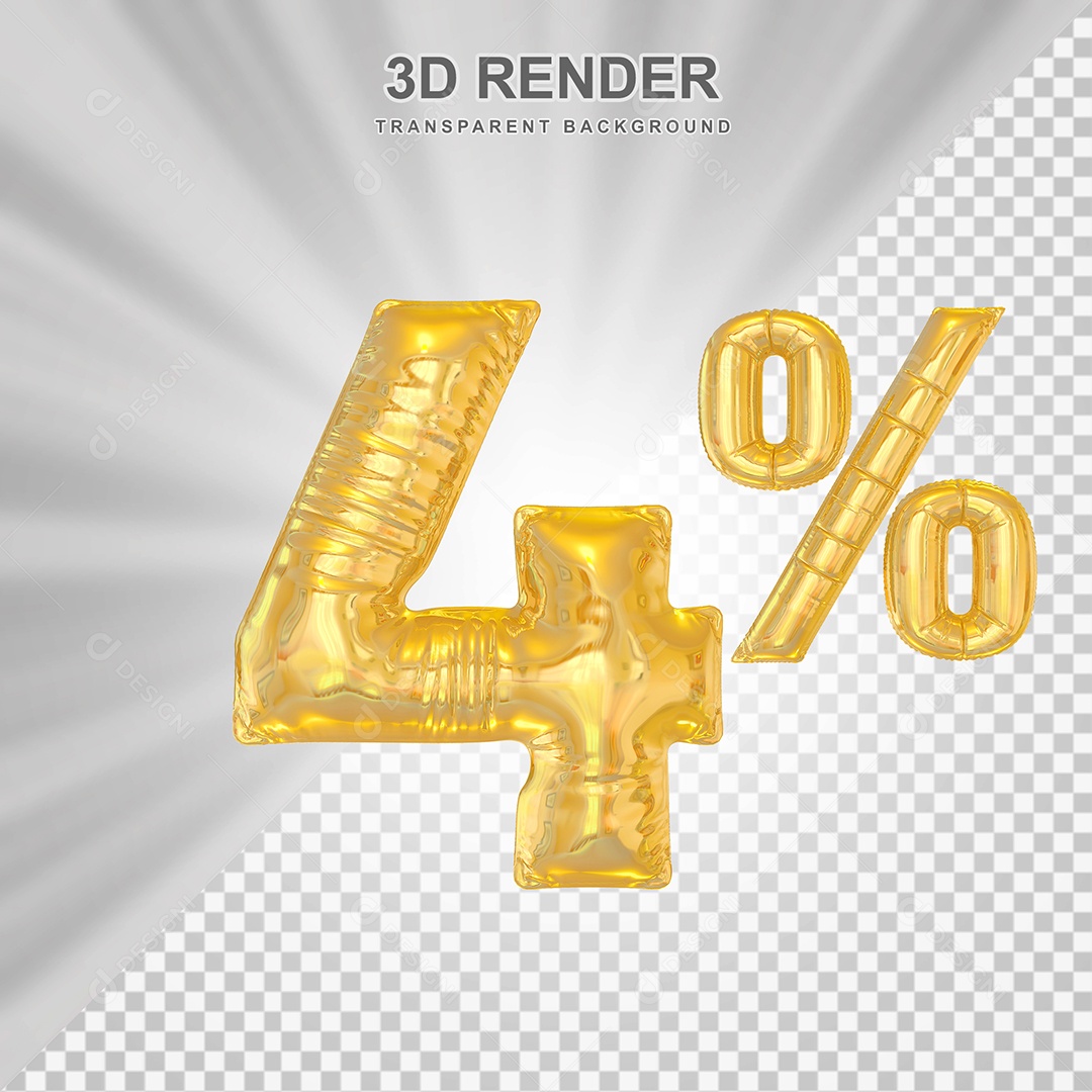 Número de Desconto 4% Elemento 3D Dourado para Composição PSD