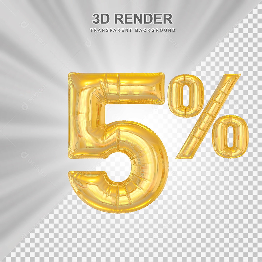 Número de Desconto 5% Elemento 3D Dourado para Composição PSD