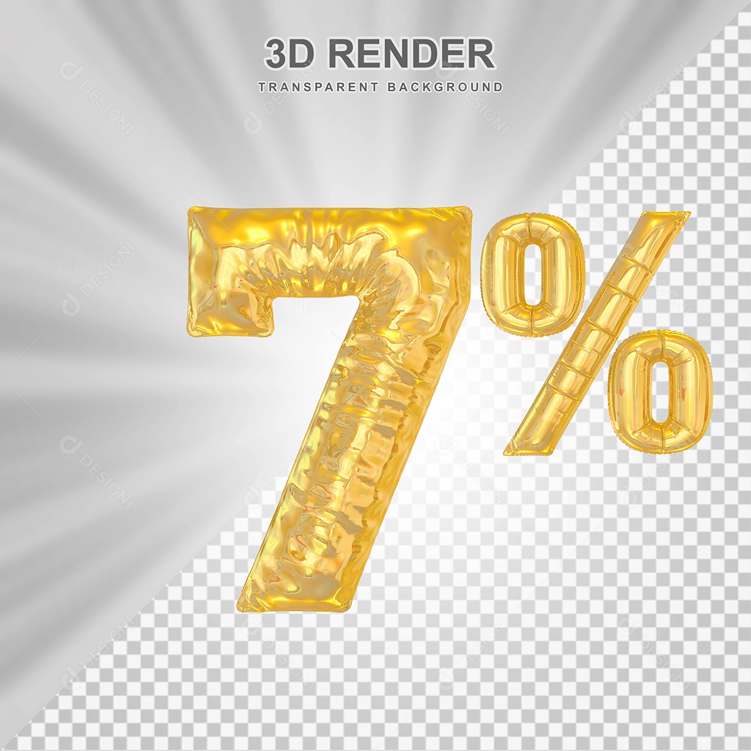 Número de Desconto 7% Elemento 3D Dourado para Composição PSD