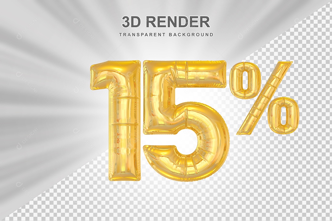 Número de Desconto 15% Elemento 3D Dourado para Composição PSD