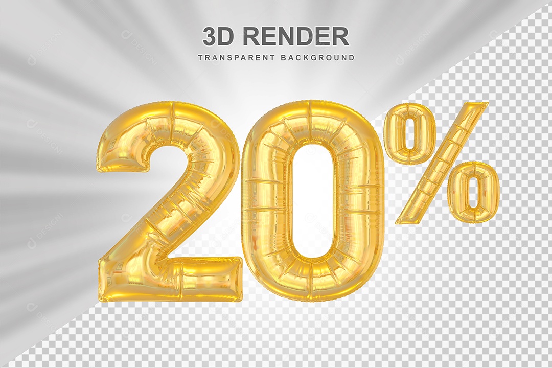 Número de Desconto 20% Elemento 3D Dourado para Composição PSD