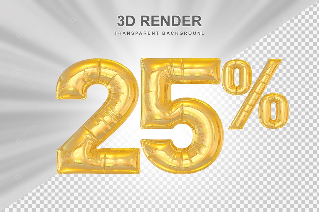 Número de Desconto 25% Elemento 3D Dourado para Composição PSD