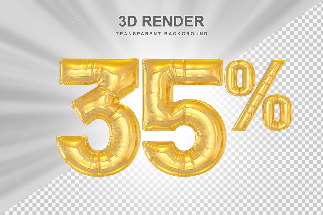 Número de Desconto 35% Elemento 3D Dourado para Composição PSD